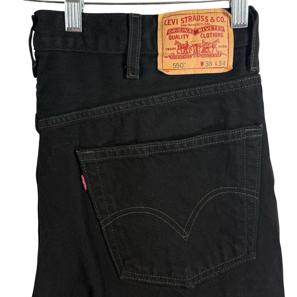 Levi's 550 Men38x34 Black Denim Relaxed Fit Cotton 5 Pocket Red Tab Jeans